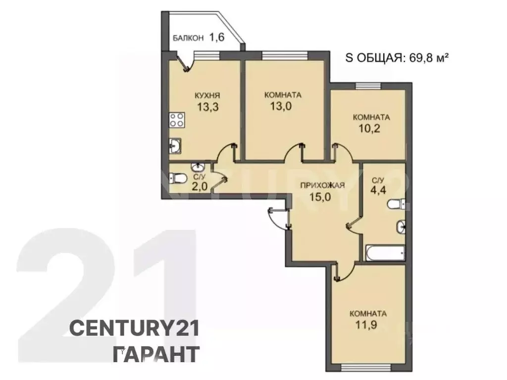 3-к кв. Санкт-Петербург пос. Парголово, Заречная ул., 45к2 (69.8 м) - Фото 2
