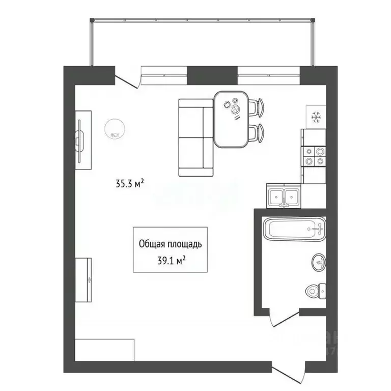 Студия Новосибирская область, Бердск Лунная ул., 32 (39.1 м) - Фото 1