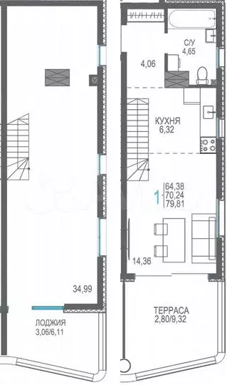 1-к. квартира, 70,2 м, 8/8 эт. - Фото 0