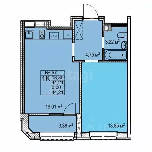 1-к кв. Татарстан, Казань ул. Баки Урманче, 5 (44.9 м) - Фото 2