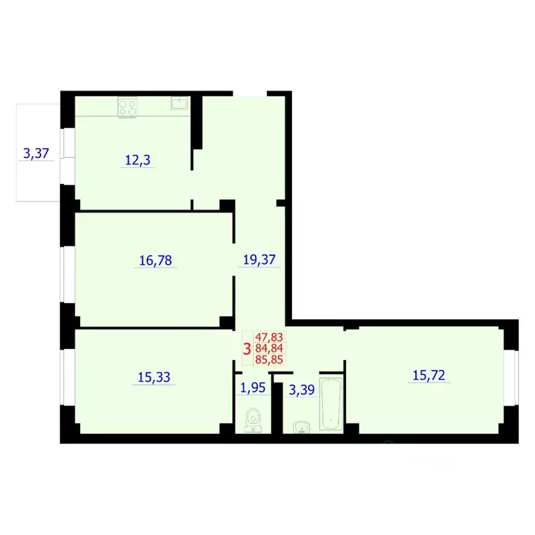 3-к кв. Красноярский край, Красноярск Северное ш. (85.85 м) - Фото 0