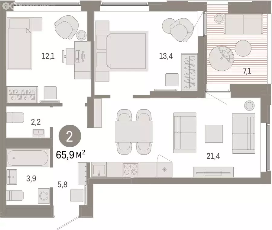 2-комнатная квартира: Екатеринбург, улица Гастелло, 19А (65.87 м) - Фото 1