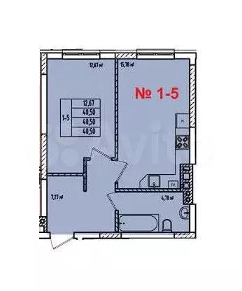 1-к. квартира, 40,5 м, 1/8 эт. - Фото 1