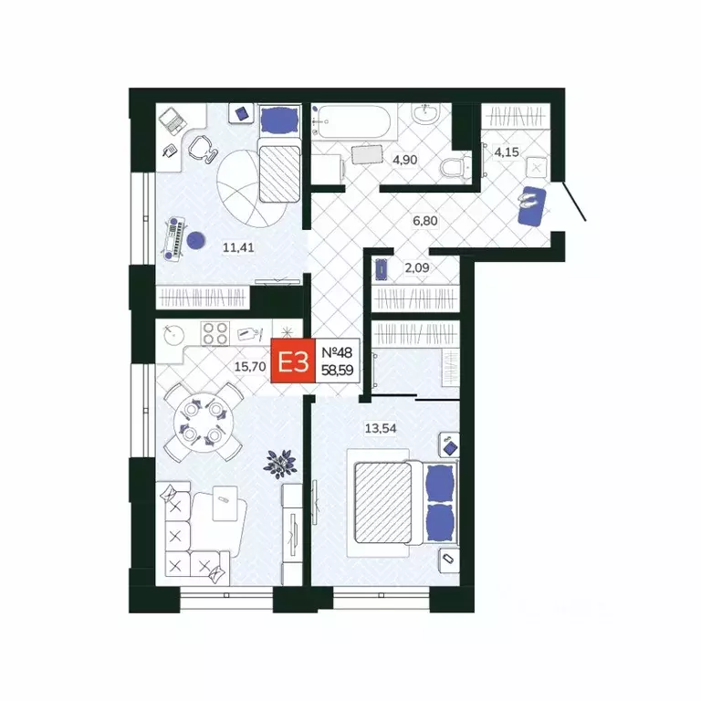 2-к кв. Тульская область, Тула Мясново мкр, Желания жилой комплекс ... - Фото 1