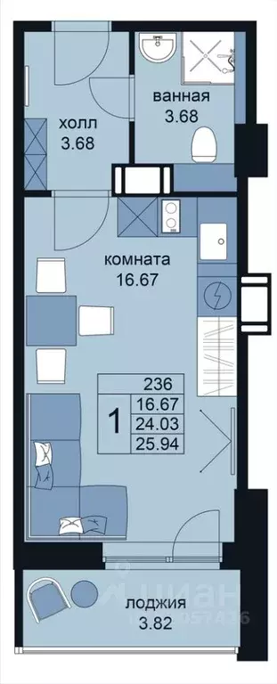 Студия Санкт-Петербург ул. Крыленко, 14с3 (26.5 м) - Фото 0