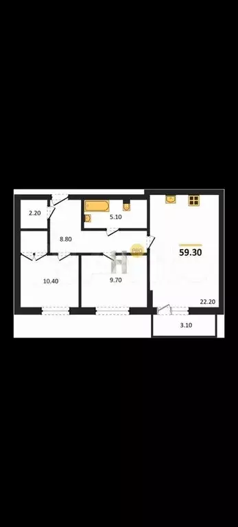 2-к. квартира, 59,6 м, 1/8 эт. - Фото 1