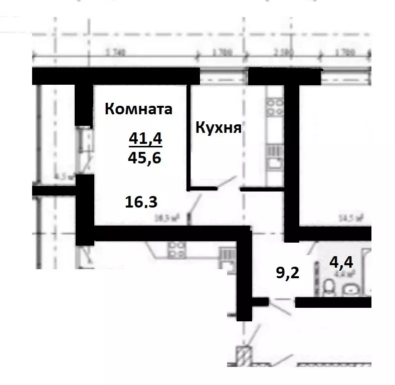 1-к кв. Тамбовская область, Тамбов Мичуринская ул., 25 (45.6 м) - Фото 1