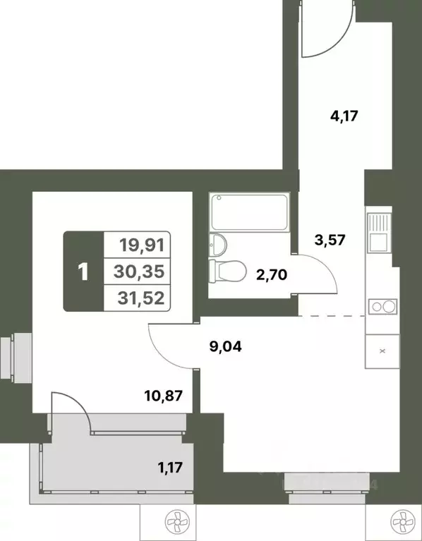 1-к кв. Башкортостан, Уфимский район, с. Миловка  (31.52 м) - Фото 1
