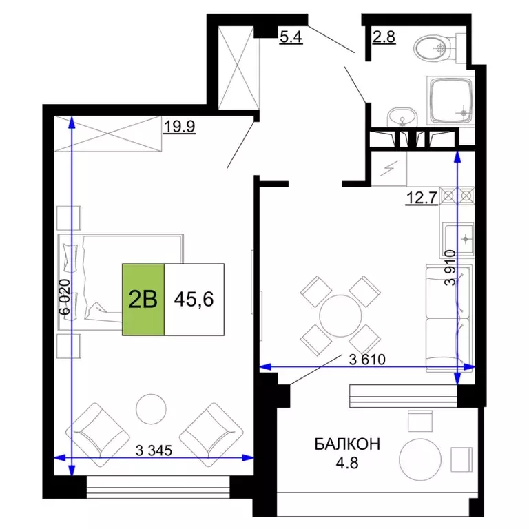 2-к кв. Краснодарский край, Анапа проезд Сосновый (45.6 м) - Фото 0