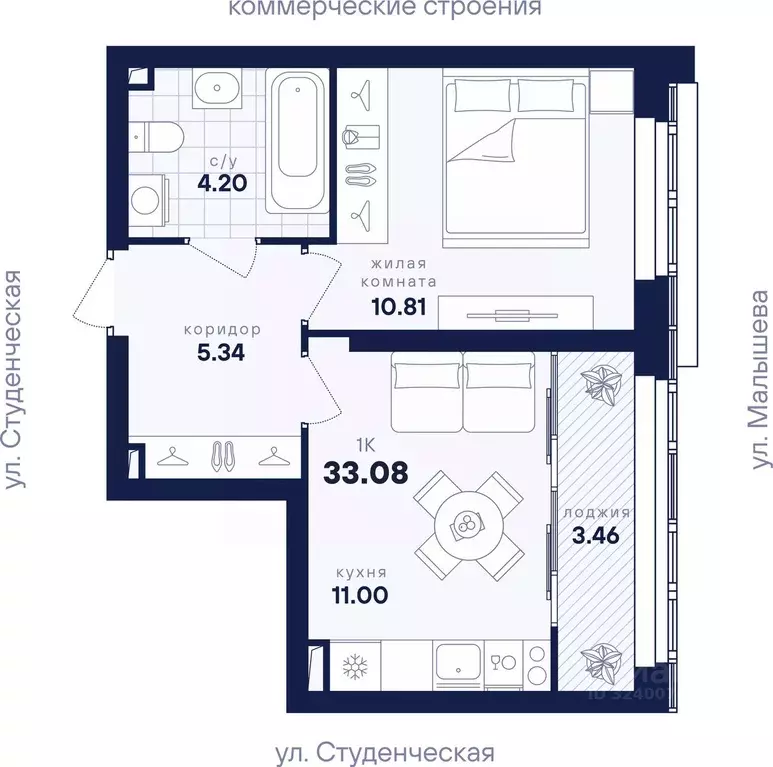 1-к кв. Свердловская область, Екатеринбург ул. Малышева, 145/4 (33.08 ... - Фото 2