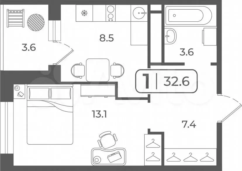 1-к. квартира, 32,7 м, 22/22 эт. - Фото 1