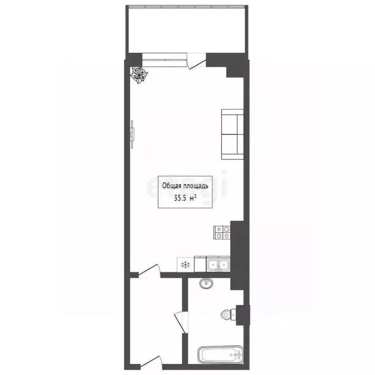 Студия Новосибирская область, Новосибирск Дачная ул., 5 (35.5 м) - Фото 1