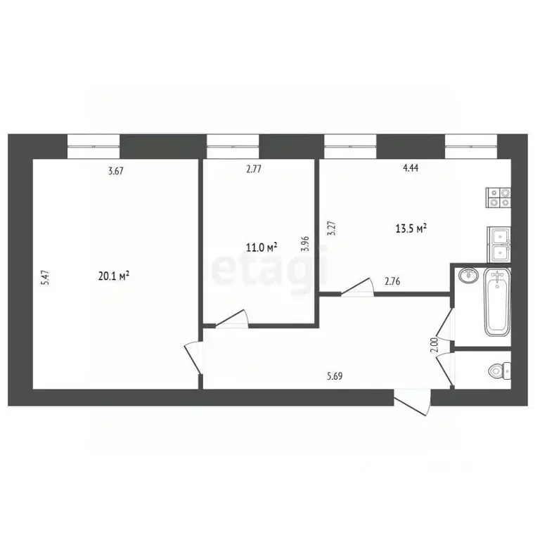 2-к кв. Вологодская область, Великий Устюг Гледенская ул., 43Д (58.1 ... - Фото 1