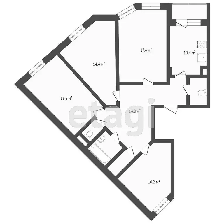 Квартира, 4 комнаты, 90.4 м - Фото 0