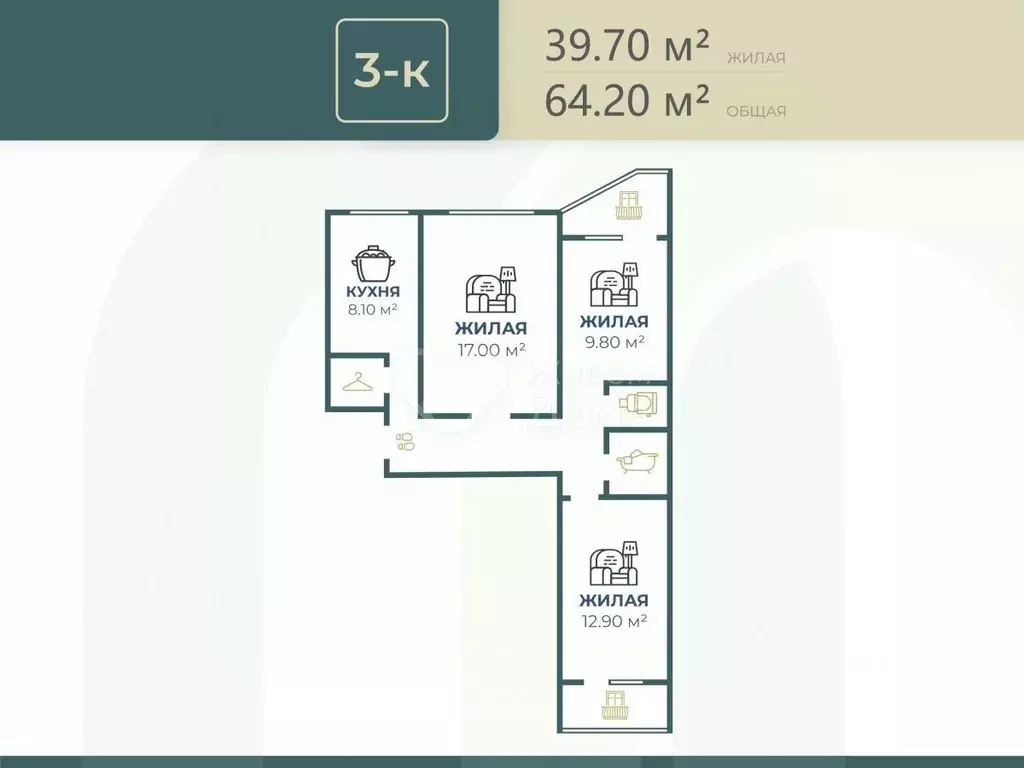 3-к кв. Волгоградская область, Волгоград ул. Кирова, 92 (64.2 м) - Фото 2