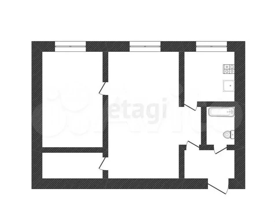 2-к. квартира, 41,9 м, 4/4 эт. - Фото 0