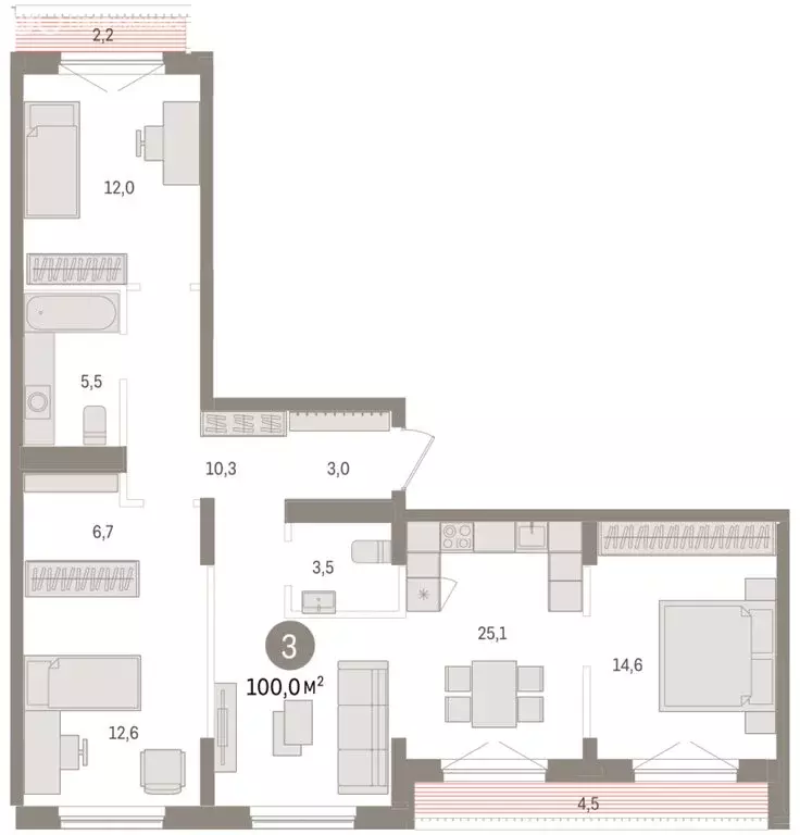 3-комнатная квартира: Новосибирск, улица Аэропорт, 90 (100.04 м) - Фото 2