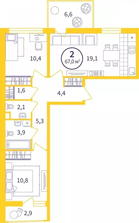 2-комнатная квартира: Екатеринбург, ЖК Астон Реформа (60.96 м) - Фото 0