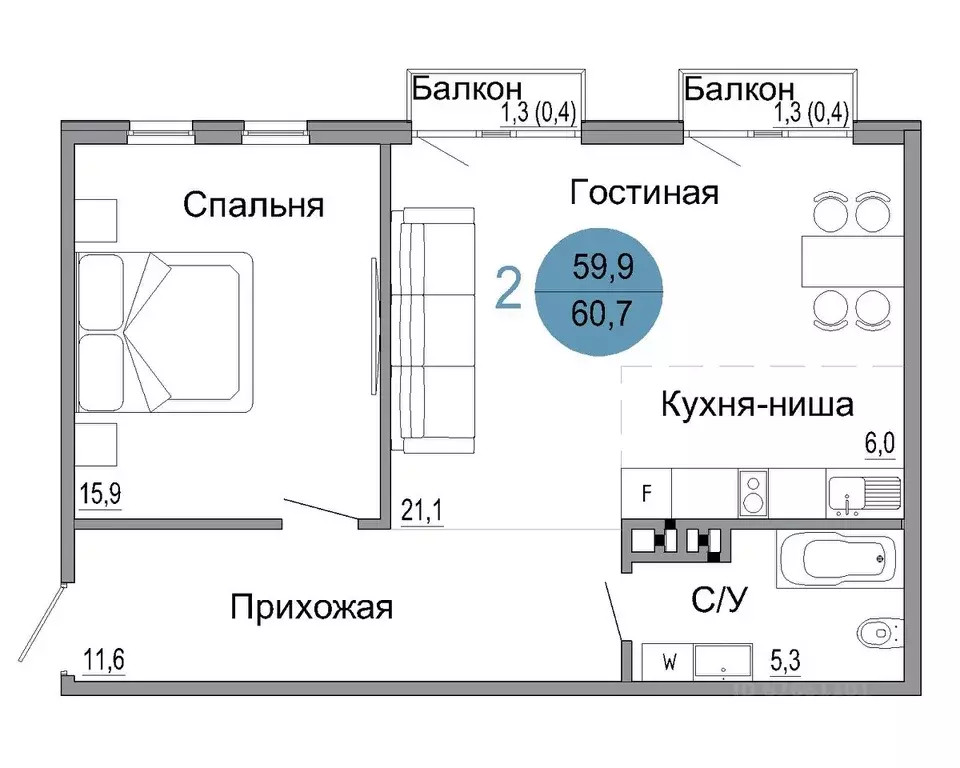 2-к кв. Крым, Керчь Белый город жилой комплекс (60.7 м) - Фото 0