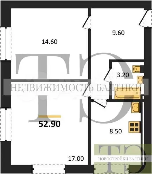2-к. квартира, 52,9 м, 4/6 эт. - Фото 0