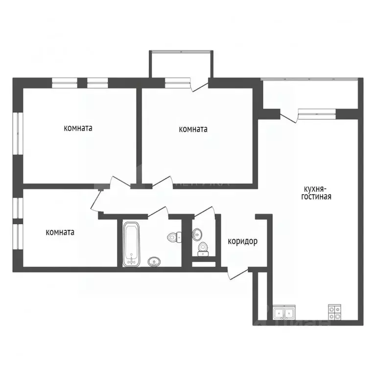 3-к кв. Тюменская область, Тюмень Полевая ул., 117к1 (85.3 м) - Фото 1