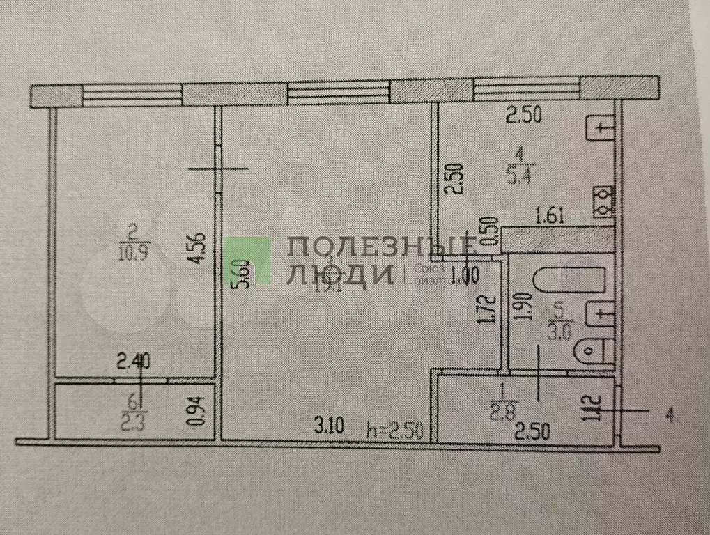 2-к. квартира, 43,5 м, 1/5 эт. - Фото 0