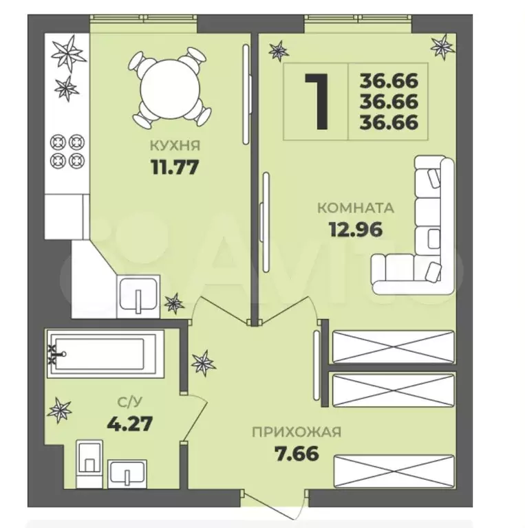 1-к. квартира, 36,6 м, 1/8 эт. - Фото 1