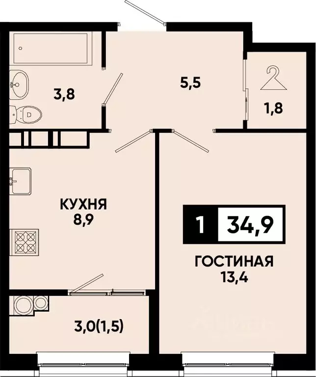 1-к кв. Ставропольский край, Кисловодск  (34.9 м) - Фото 0