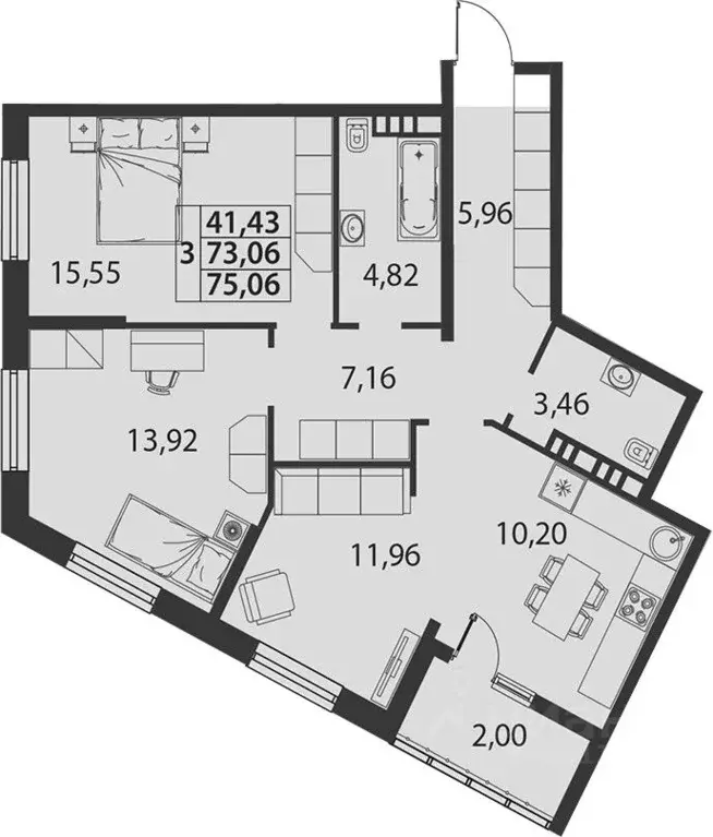 3-к кв. Краснодарский край, Динская ст-ца ул. Спортивная, 2А (75.06 м) - Фото 0