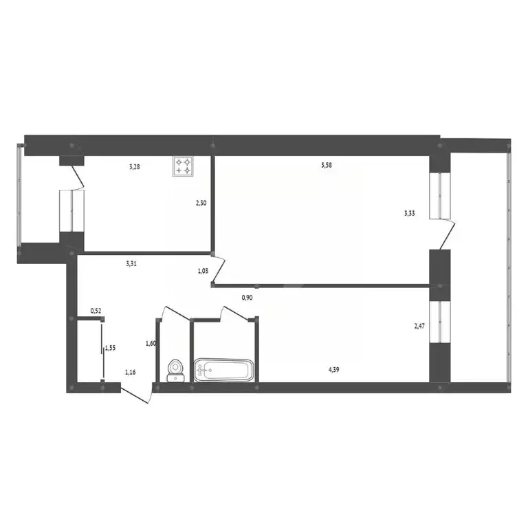 2-к кв. Амурская область, Белогорск Красноармейская ул., 23 (50.9 м) - Фото 2