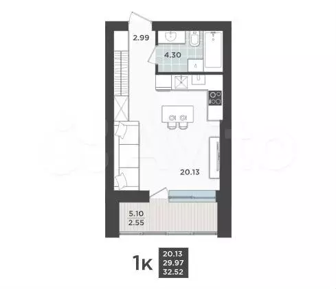 1-к. квартира, 32,5 м, 8/9 эт. - Фото 1