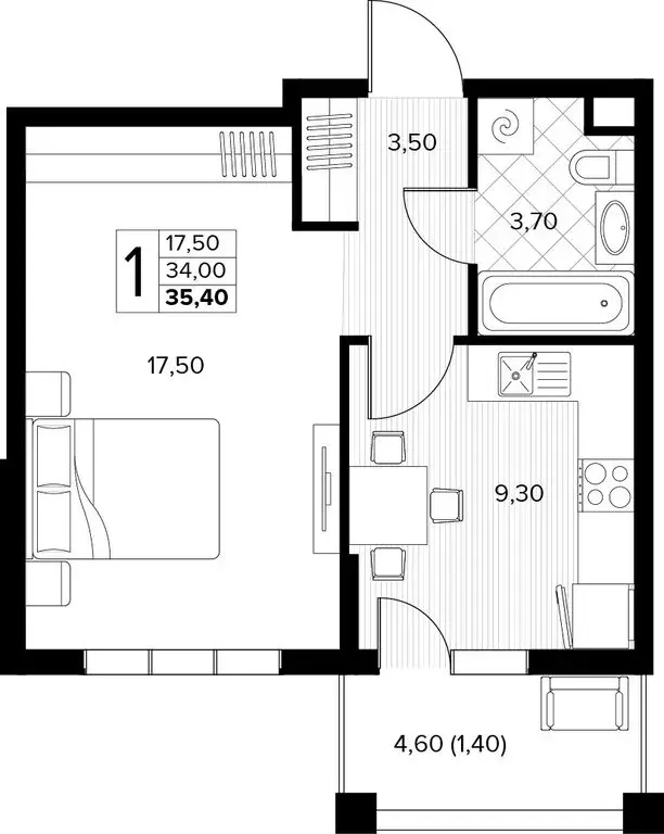 1-комнатная квартира: Сукко, жилой комплекс Кипарис (35.4 м) - Фото 1