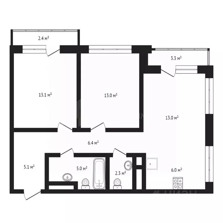 2-к кв. Тюменская область, Тюмень ул. Молодогвардейцев, 5к1 (63.0 м) - Фото 2