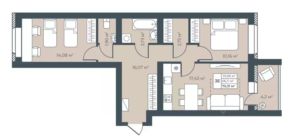 3-к кв. Воронежская область, Павловск ул. Свободы, 29 (70.31 м) - Фото 1