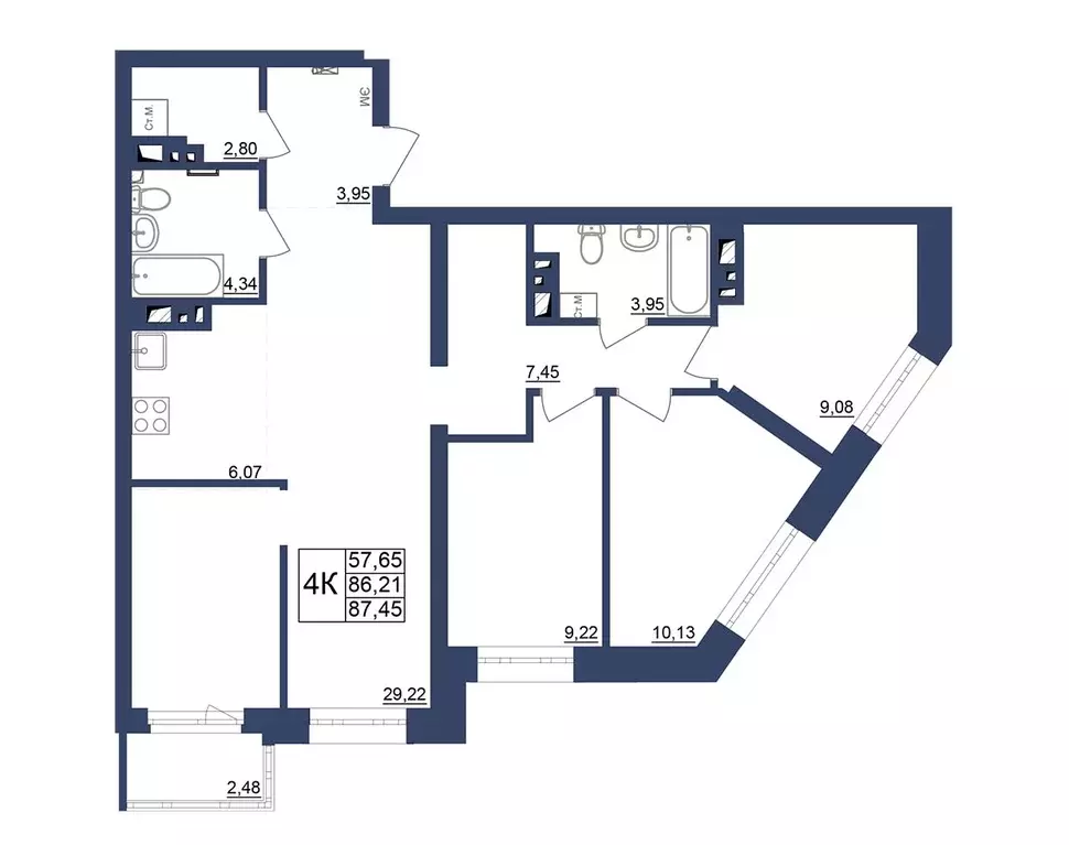 4-к квартира, 87.45 м - Фото 0