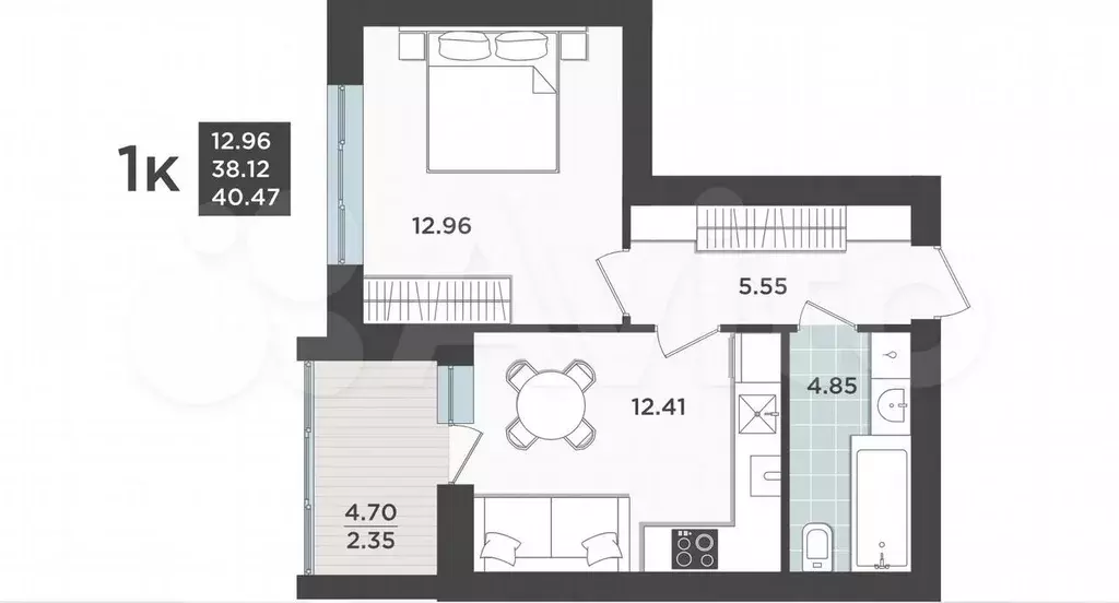 1-к. квартира, 38,1 м, 5/9 эт. - Фото 1