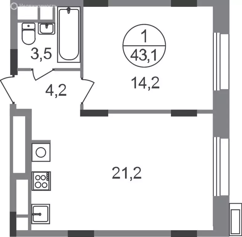 1-комнатная квартира: посёлок городского типа Заречье, жилой комплекс ... - Фото 1