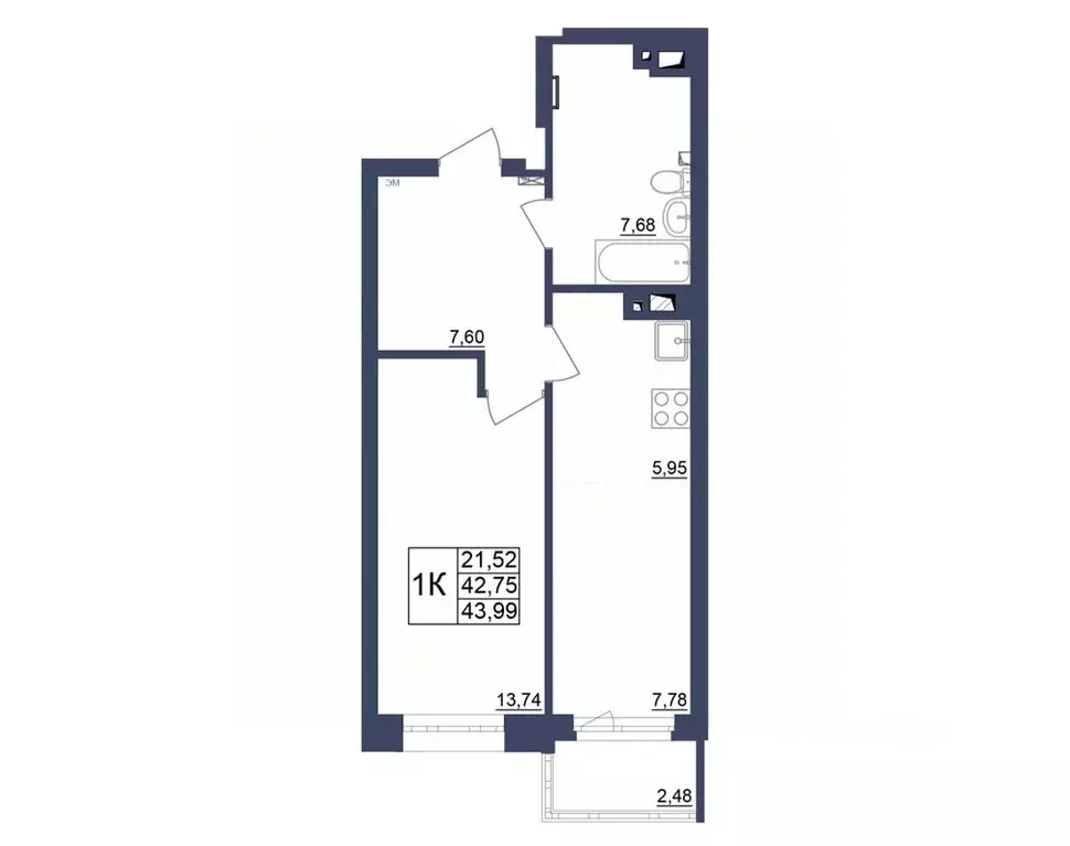 1-к кв. Башкортостан, Уфа Космос жилой комплекс, лит1 (43.75 м) - Фото 1