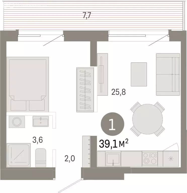 1-комнатная квартира: Омск, Кировский округ (39.12 м) - Фото 1