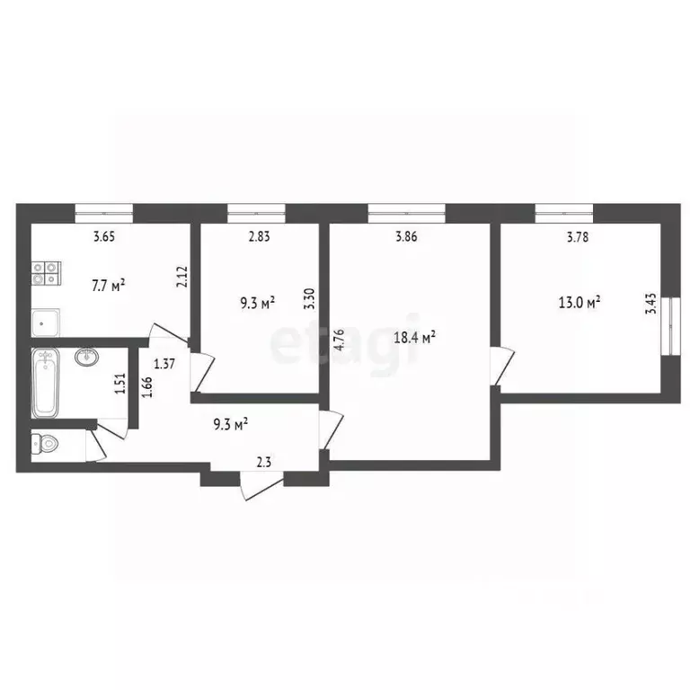2-к кв. Калужская область, Калуга ул. Болдина, 16 (61.9 м) - Фото 2