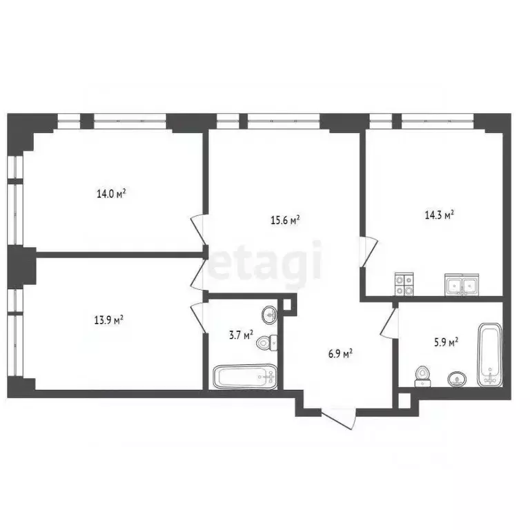 3-к кв. Москва Озерная ул., 1к2/5 (76.1 м) - Фото 1