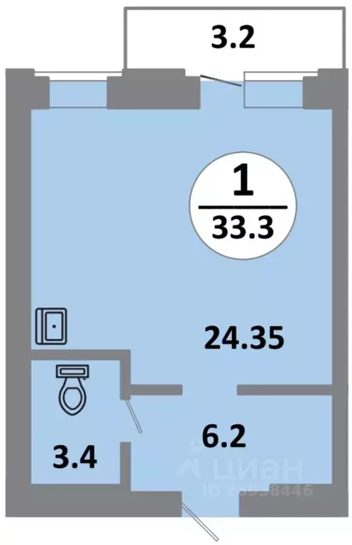1-к кв. Красноярский край, Красноярск Соколовская ул., 52 (34.1 м) - Фото 0