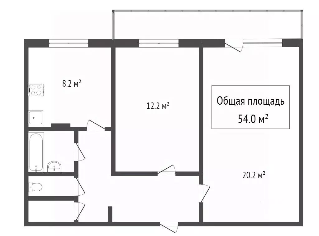 2-к кв. Томская область, Томск ул. Ивана Черных, 28 (53.4 м) - Фото 2