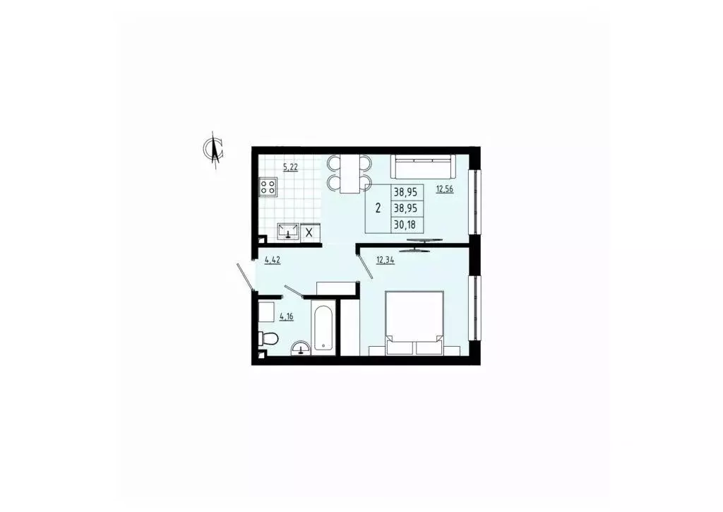 2-к кв. Белгородская область, Новый Оскол Новоселовка мкр,  (38.96 м) - Фото 1