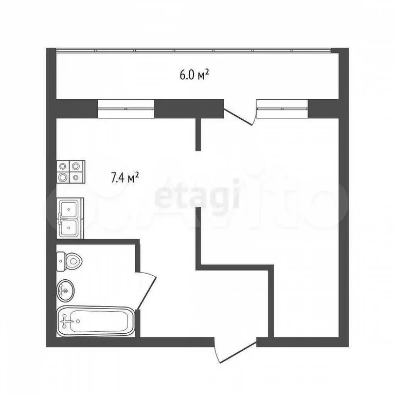 1-к. квартира, 30 м, 3/5 эт. - Фото 1