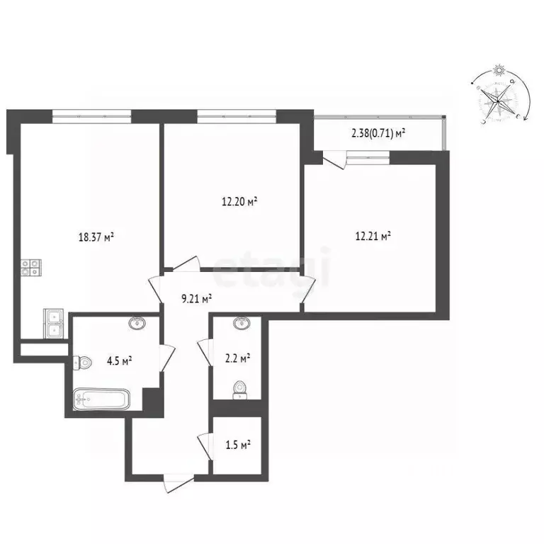 2-к кв. Тюменская область, Тюмень ул. Фармана Салманова, 12 (60.5 м) - Фото 2