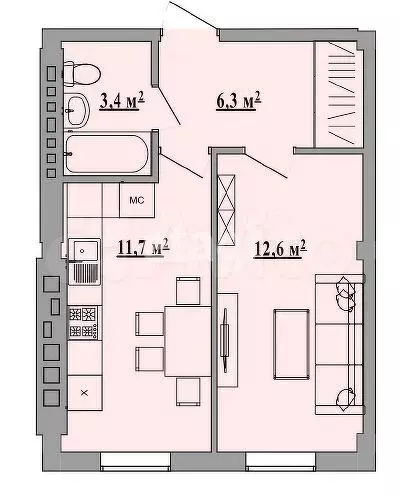 1-к. квартира, 34 м, 4/6 эт. - Фото 0