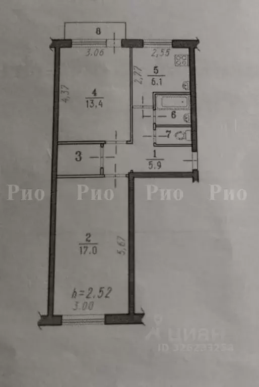 2-к кв. Омская область, Омск Семиреченская ул., 136 (48.4 м) - Фото 1