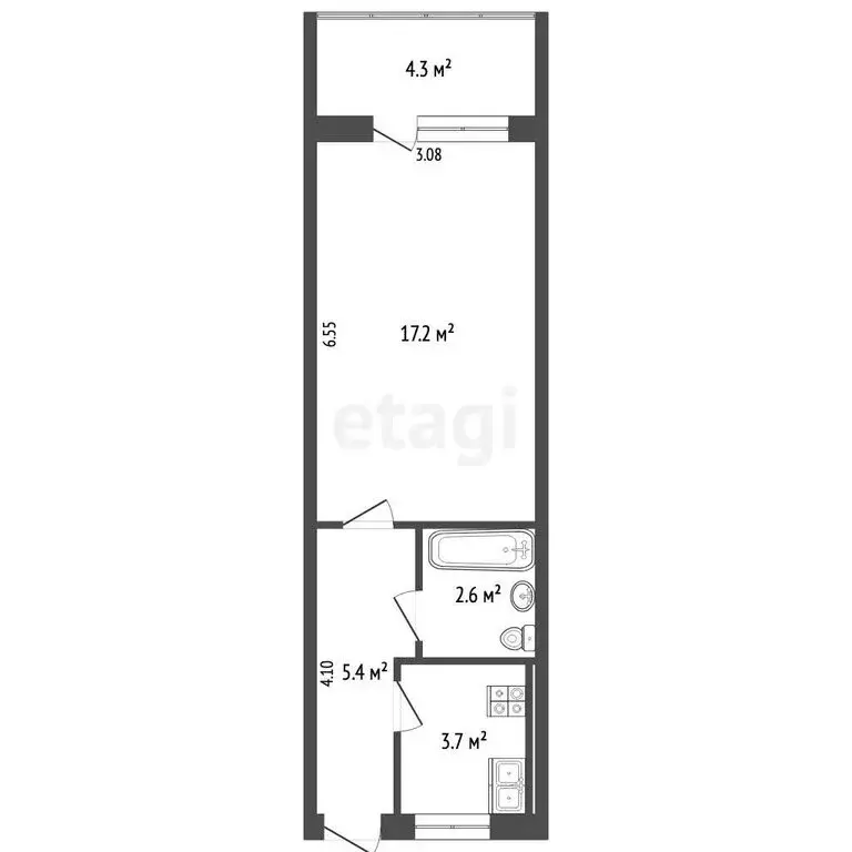 1-комнатная квартира: Ялта, улица Грибоедова, 5 (33 м) - Фото 1