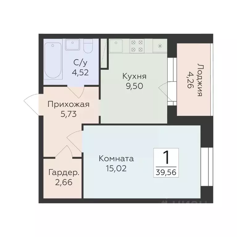 1-к кв. Воронежская область, Воронеж ул. Матросова, 60 (39.56 м) - Фото 1